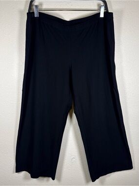 Eileen Fisher Cropped Black Wide Leg Pull On Pants Large Lagenlook